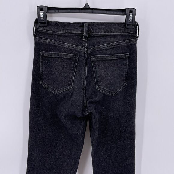 Fashion Nova Sz 0 Black Slim Straight Leg Jeans Mid Rise Distressed 24x29 - Picture 5 of 8